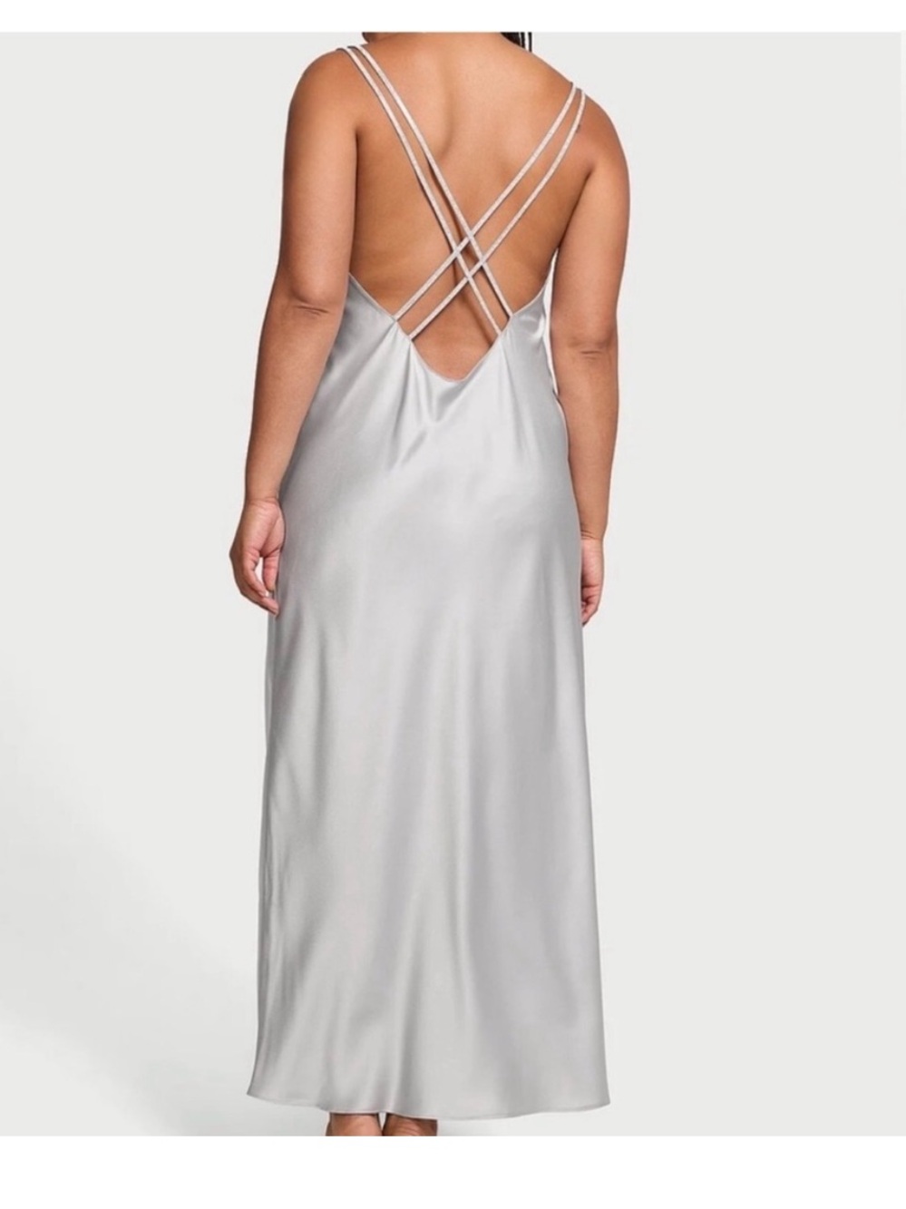 Victoria's Secret Shine Satin Long Slip Nightgown dress Silver Sz Medium